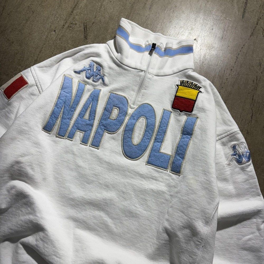 Napoli Quarter Zip Sweatshirt Mens 2XL White Serie A Soccer Kappa Pullover